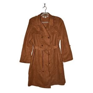 VICKY TIEL $390 Brown Faux Suede Double Breasted Belted Trench Coat XL